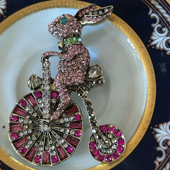 Bunny Riding a Bike Rhinestone Brooch - Picture 3 of 7